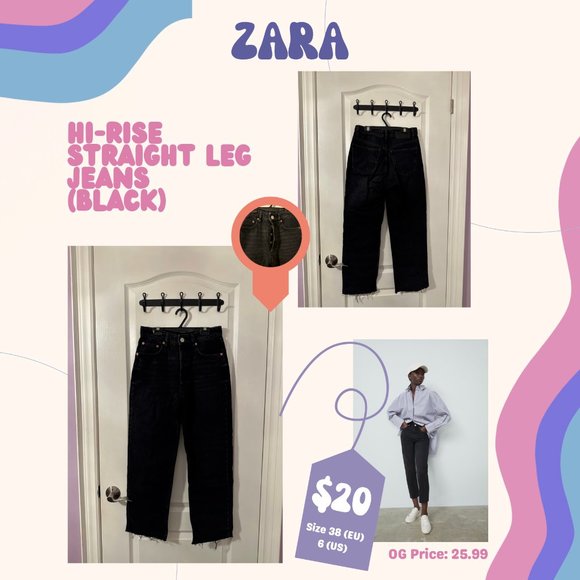 ZARA Black Hi-Rise Straight Leg Jeans (Size 6 US/38 EUR) - Picture 2 of 9